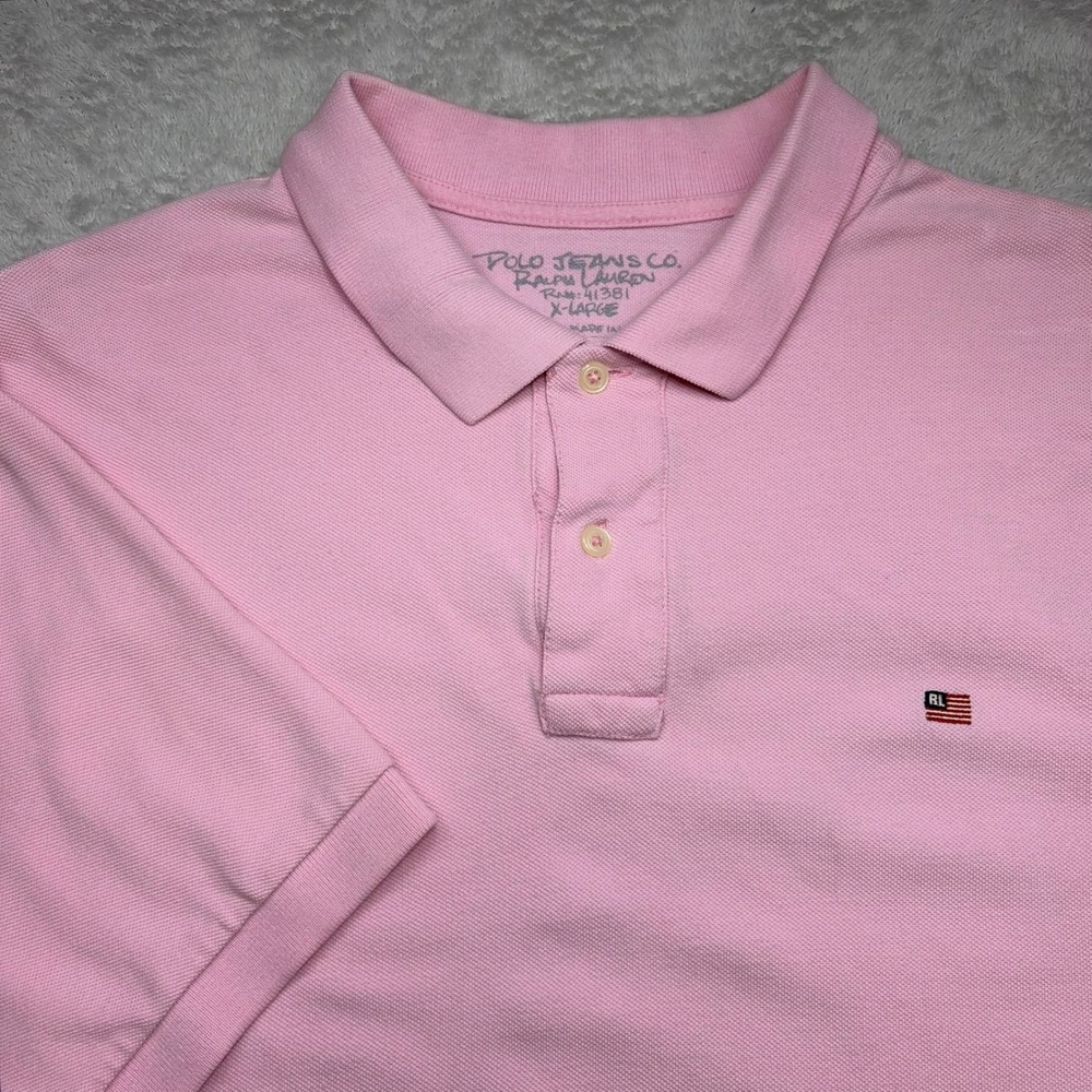 Polo Jeans Co Ralph Lauren Polo Shirt Mens XL Pink Short Sleeve Flag Logo Preppy